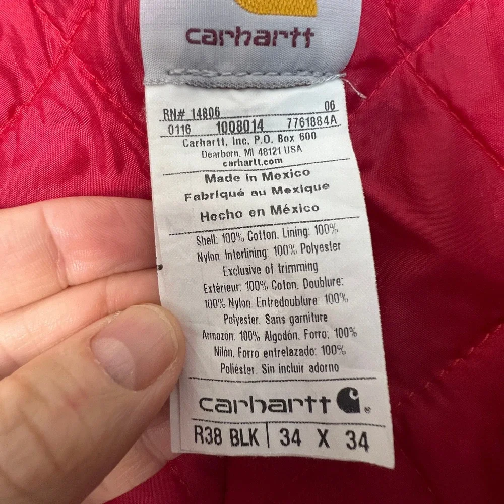 Carhartt Bib Overalls Mens 34x34 Black R38 Quilt Lined Duck Canvas Workwear Gorp
